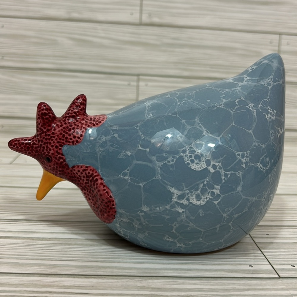 Chicken/Rooster With Blue Marbling Ceramic